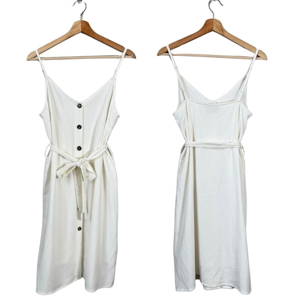Elizabeth Crosby Emma Tie Waist Mini Dress Women's Small Ivory Button Up Neutral